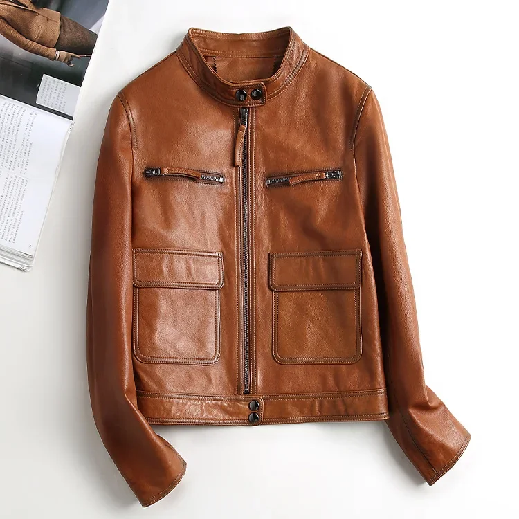 Vestes en Cuir pour femmes, manteaux et vestes en peau de mouton, Veste en Cuir véritable pour femmes, Veste de moto, 2022, Zm1924