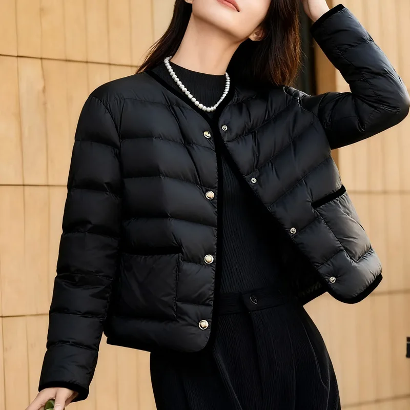 Fashionable Korean Style Small Fragrance Style Autumn Winter New Women's Short Lightweight down Jacket White Duck Feather
