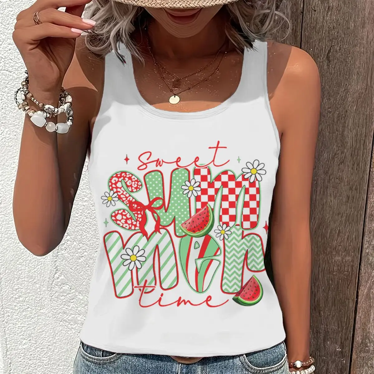 Sweet Summer Time Watermelon Beach Vacation Clothes For Women Sleeveless Graphic Tee Tank Tops 2026 Summer Casual Camisole