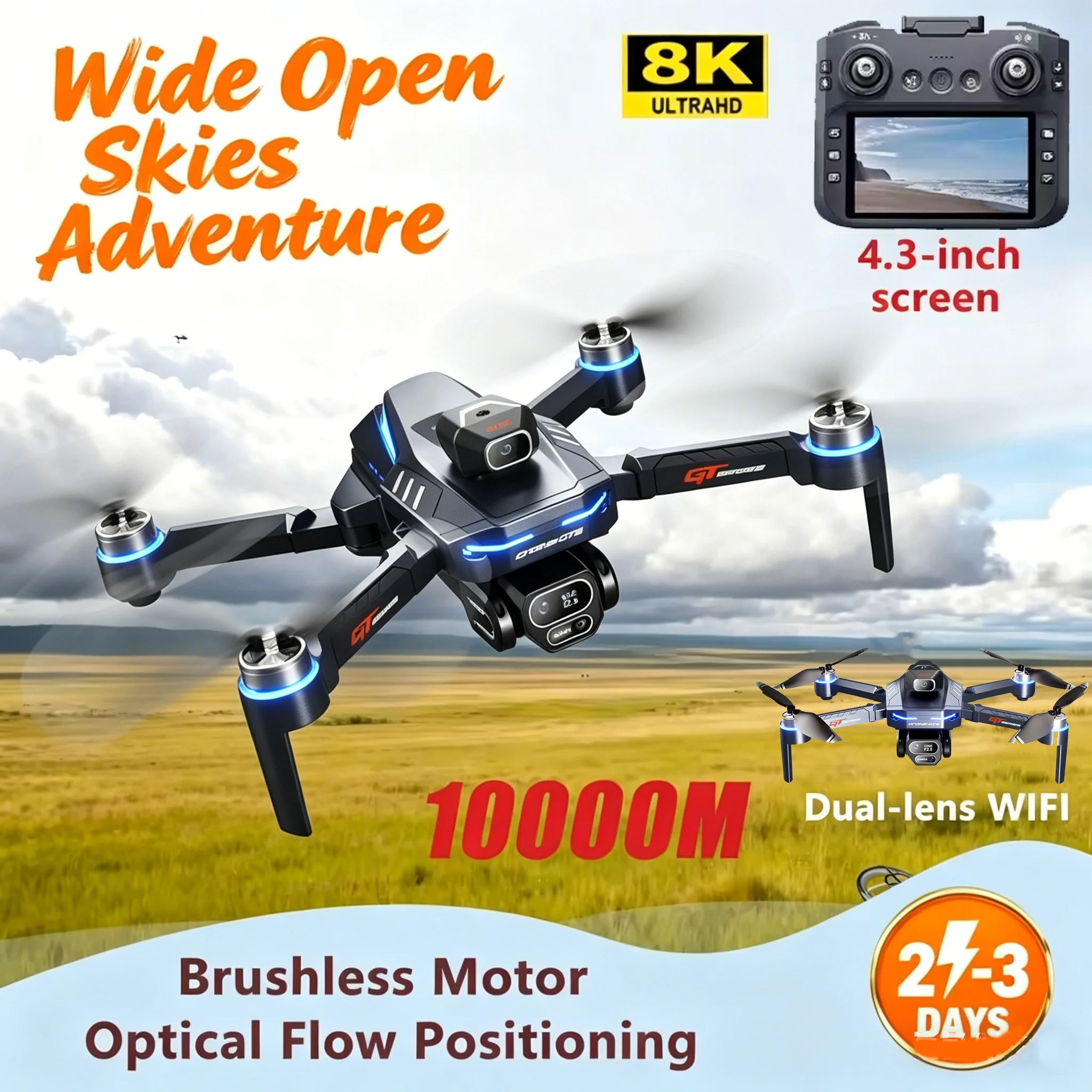 

Новинка 2026: Дрон HOT GT8 8K профессиональный с HD-камерой, экраном, Wi-Fi, бесщеточным двигателем, обходом препятствий, FPV, складной квадрокоптер-игрушка