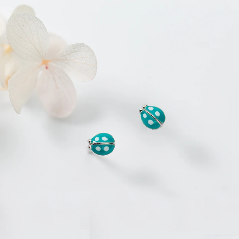 Enosola 925 Sterling Silver Cute Ladybug Stud Earrings Fashion Women Enamel Insect Earrings for Girls Kids