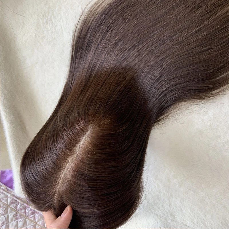 Brown Injected Scalp Silk Base Topper 5x6Inch Chinese Virgin Human Hair Toupee Women Silicone Skin Base Hairpiece For Less Hair