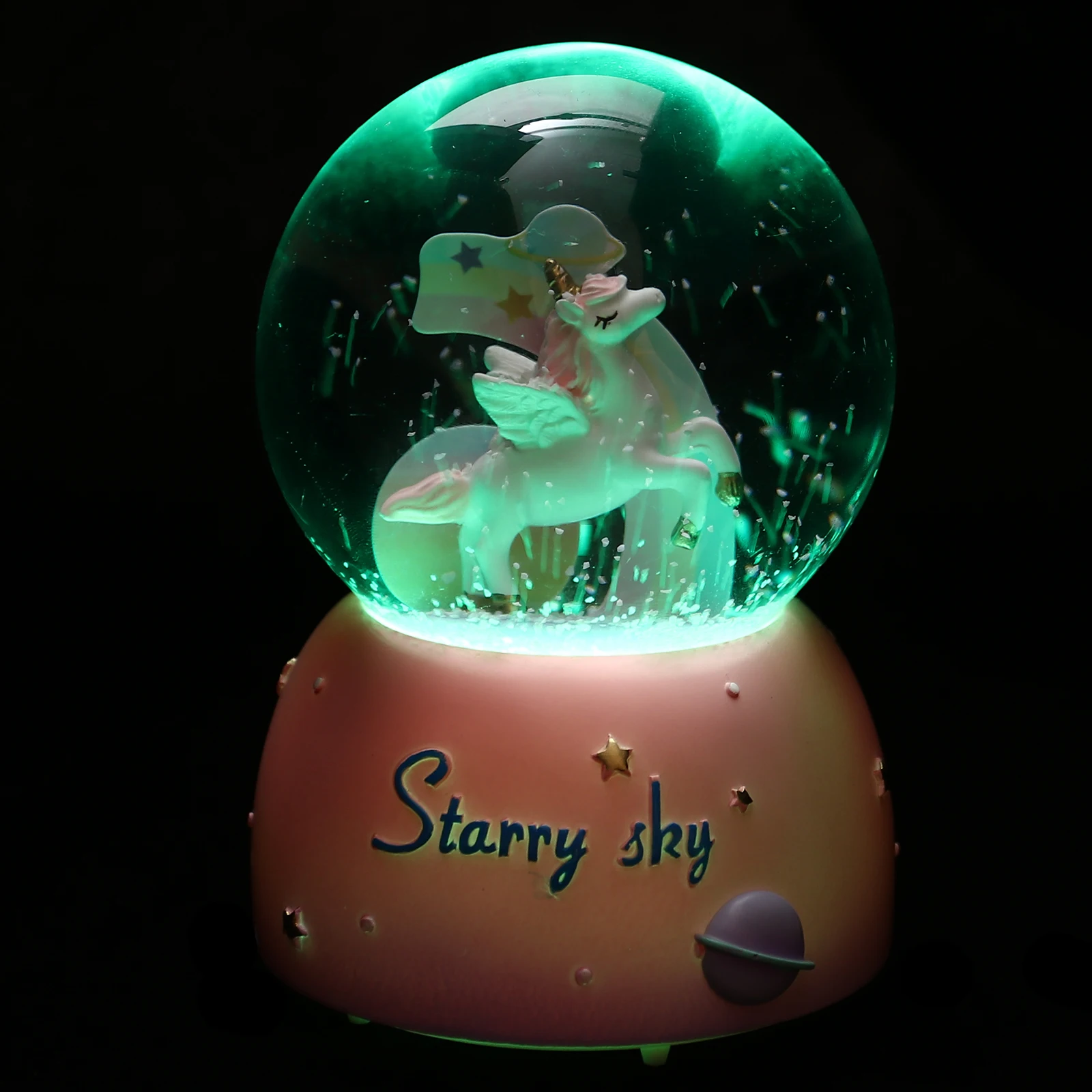 

Music Box Decoration Crystal Ball Stylish Ornament Light Desktop Toy Adornment Snowflake Decorative Effect Night
