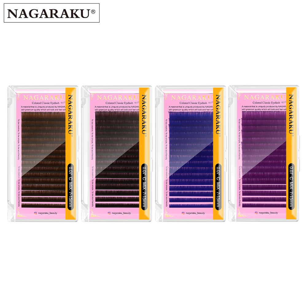 NAGARAKU Color Eyelashes Maquiagem Makeup Mix 7~15mm Dark Brown Light Brown Blue Purple Colors Faux Cils False Eyelashes Cilios