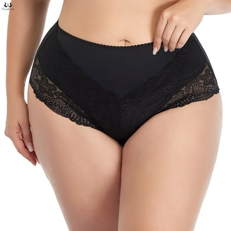 Beauwear 7XL plus size underwear for women floral lace panties sexy solid color briefs ultra thin soft comfort underpants