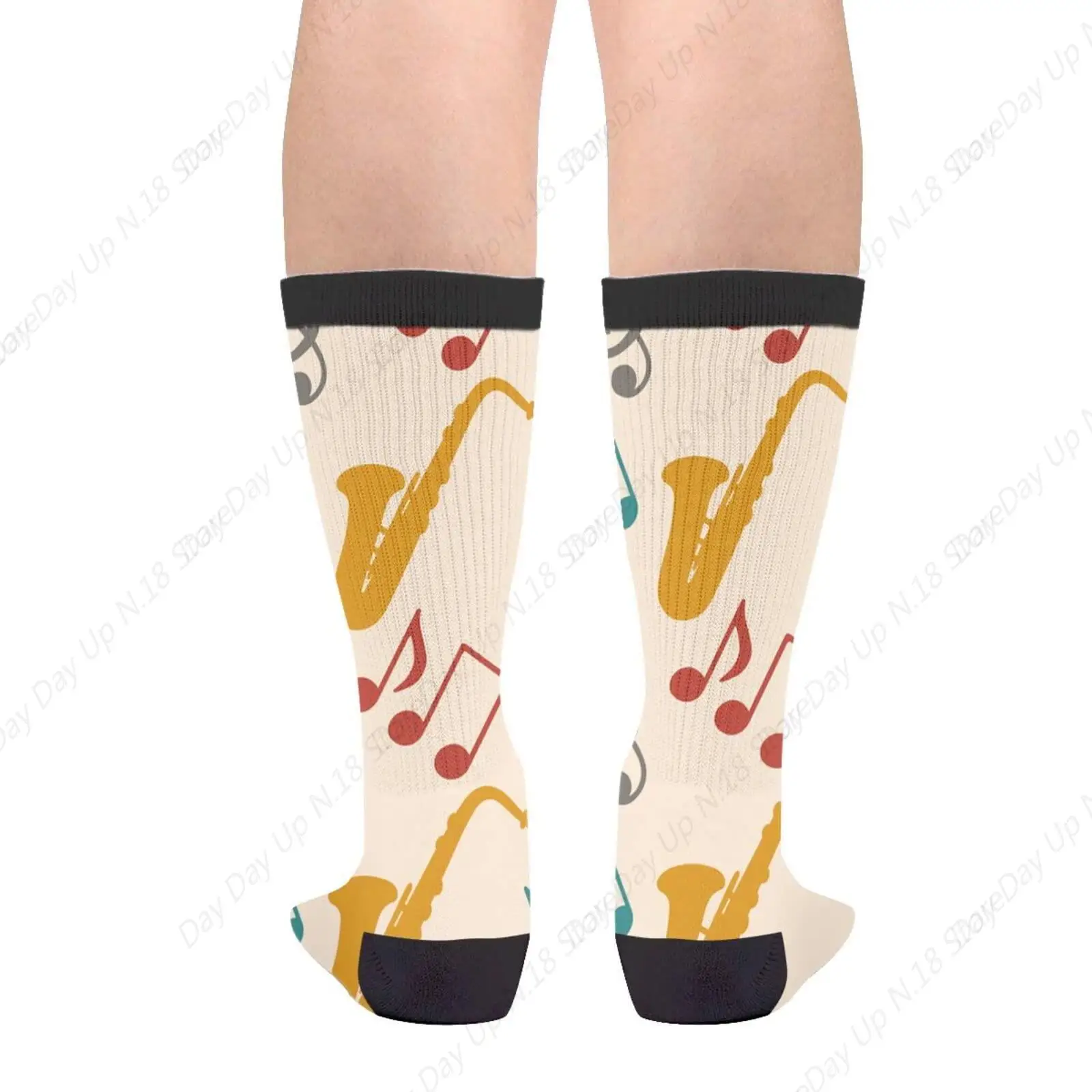 Colorful Musical Music Notes Treble Clef Saxophone Casual Funny Funky Novelty Socks For Men Women