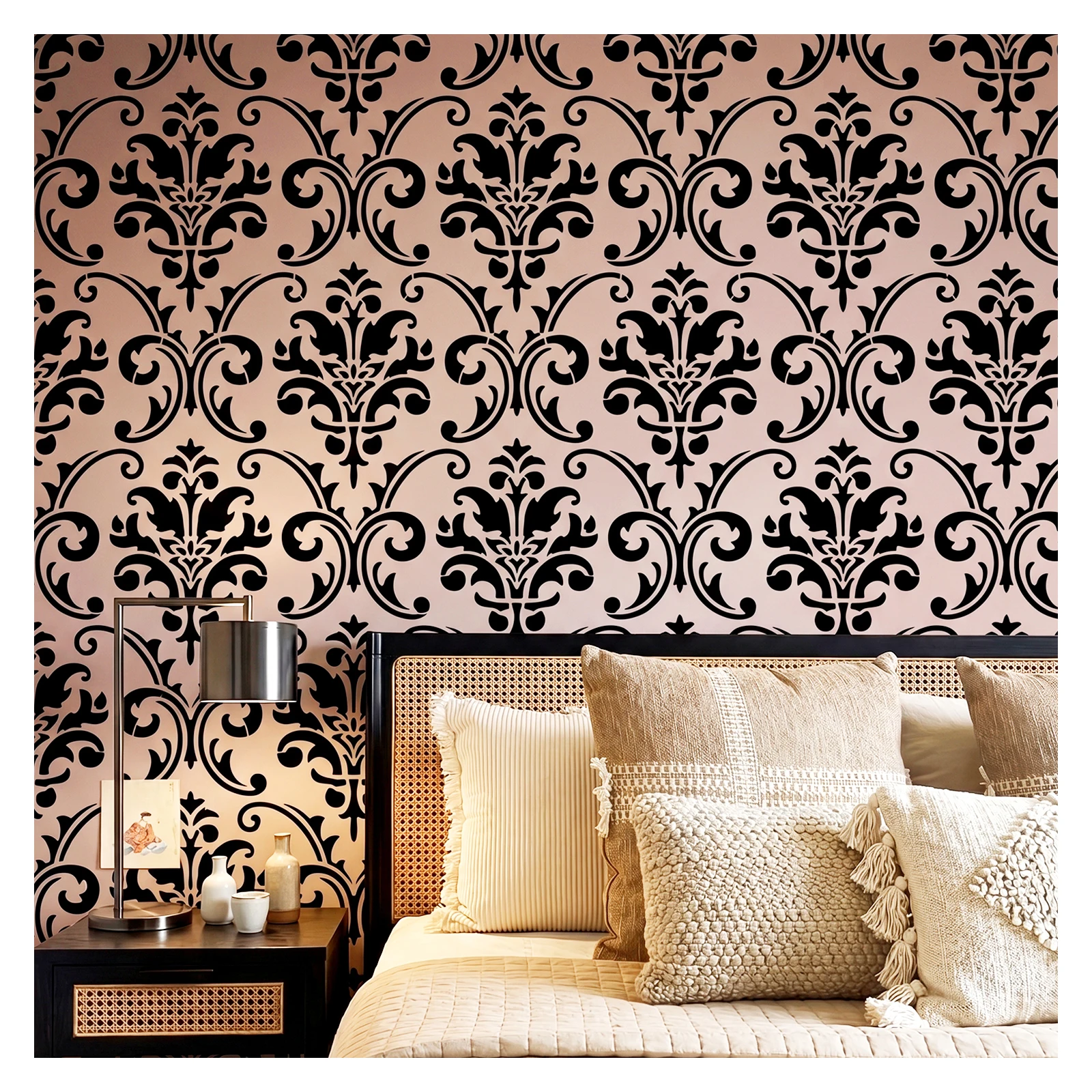 Large Wall Stencil For Painting Reusable Templates For Wall plaster Home decor Repeating Damask Furniture