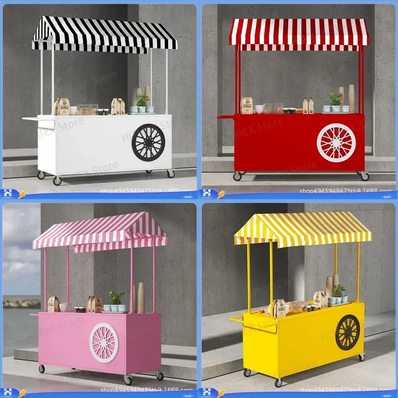 Wrought Iron Mobile Food Cart Outdoor Snack Stall Trolley Night Market Vendor Push Cart Portable Dining Barbecue Grill Stand