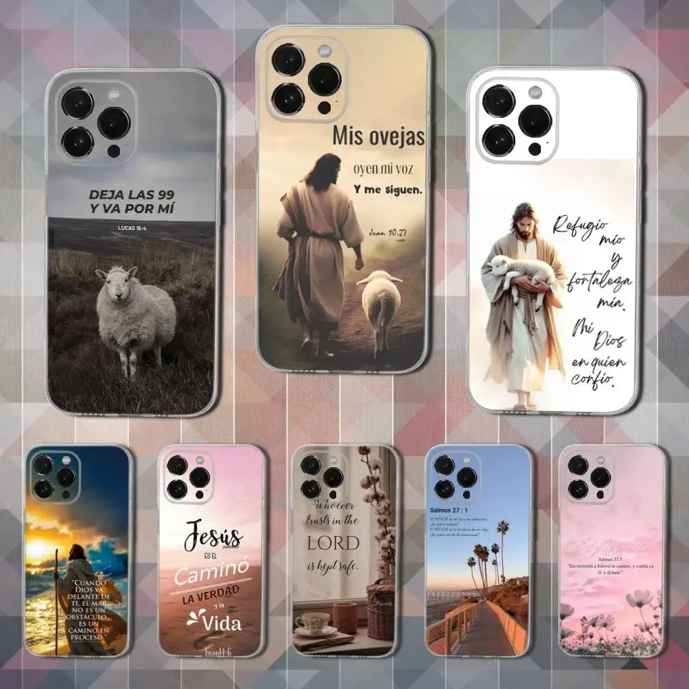 

Jesus Bible Verse Spanish Phone Case For iPhone 16,15,14,13,12,11 Pro,Max,Plus,X,XS,XR,SE,Mini Transparent Soft Cover