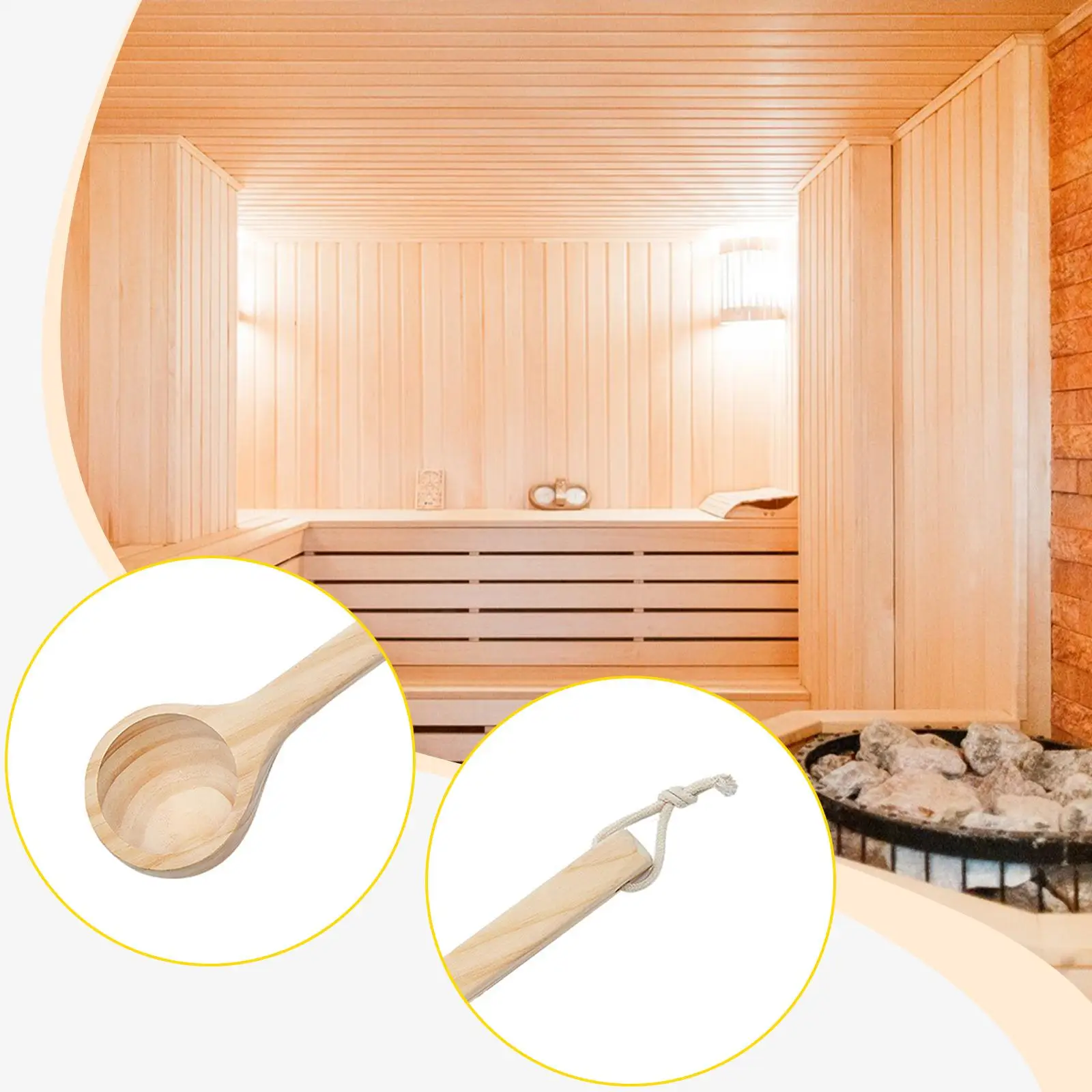 

Sauna Ladle Ergonomic Handle Portable, Professional, Sauna Accessories Wooden Water Spoon for Houses Bathroom Hotels Home