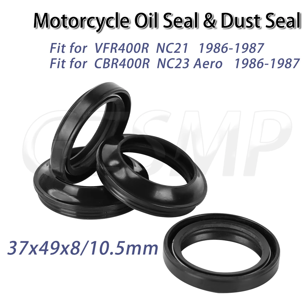 

Front Fork Damper Oil Seal 37x49x8/10.5 mm Dust Seal Fit for Honda CBR400R NC23 Aero 1986-1987 VFR400R NC21 1986-1987