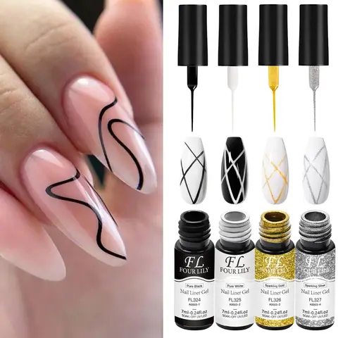 Fil de vernis à ongles Gel, 7ml, stylo en soie, noir, blanc, or, argent, peinture Semi-Permanente, outils de Graffiti, dessin, vernis de manucure