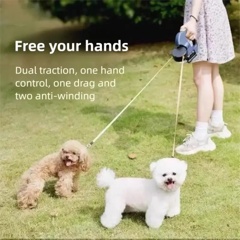 

One Two Dog Leash Automatic Retractable Dual Head Pet Walking Rope Double Dog Leash Retractable Rope