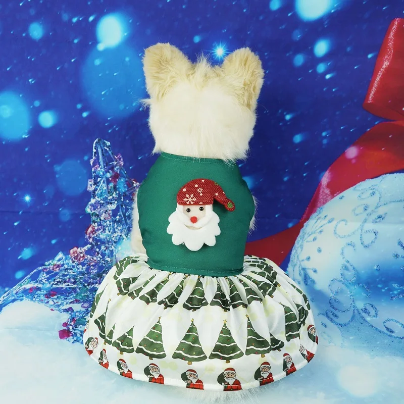 Fashion Dog Clothes Christmas Dog Dresses Cute Bow Puppy Skirt Sweet Print Cat Princess Dress Chihuahua Clothes Soft Pet Costume