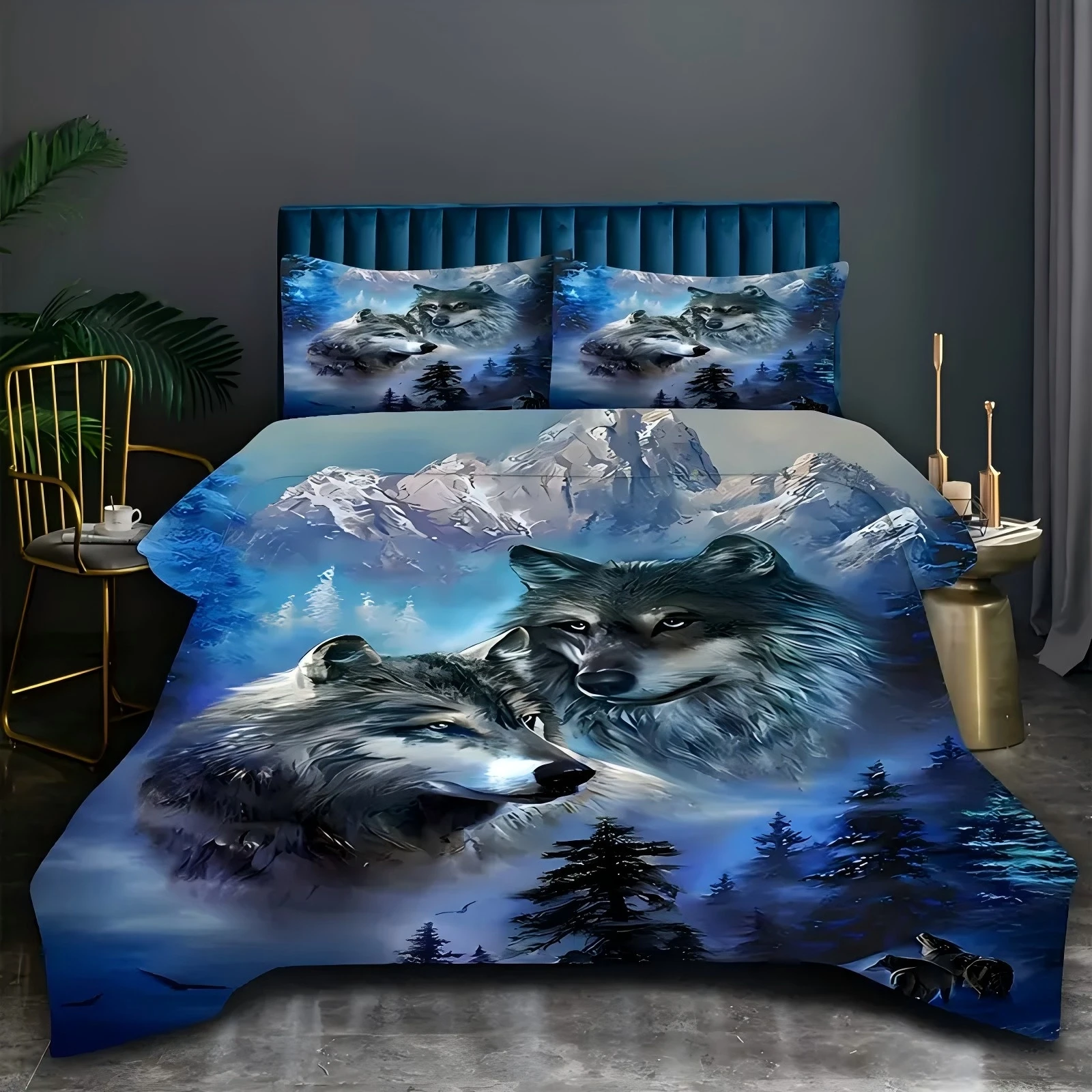 

Snow Mountain Wolf Pattern 3D Printed Duvet cover set Wildlife Style Bedding Set Soft Comfortable Luxury Quilt cover pillowcases