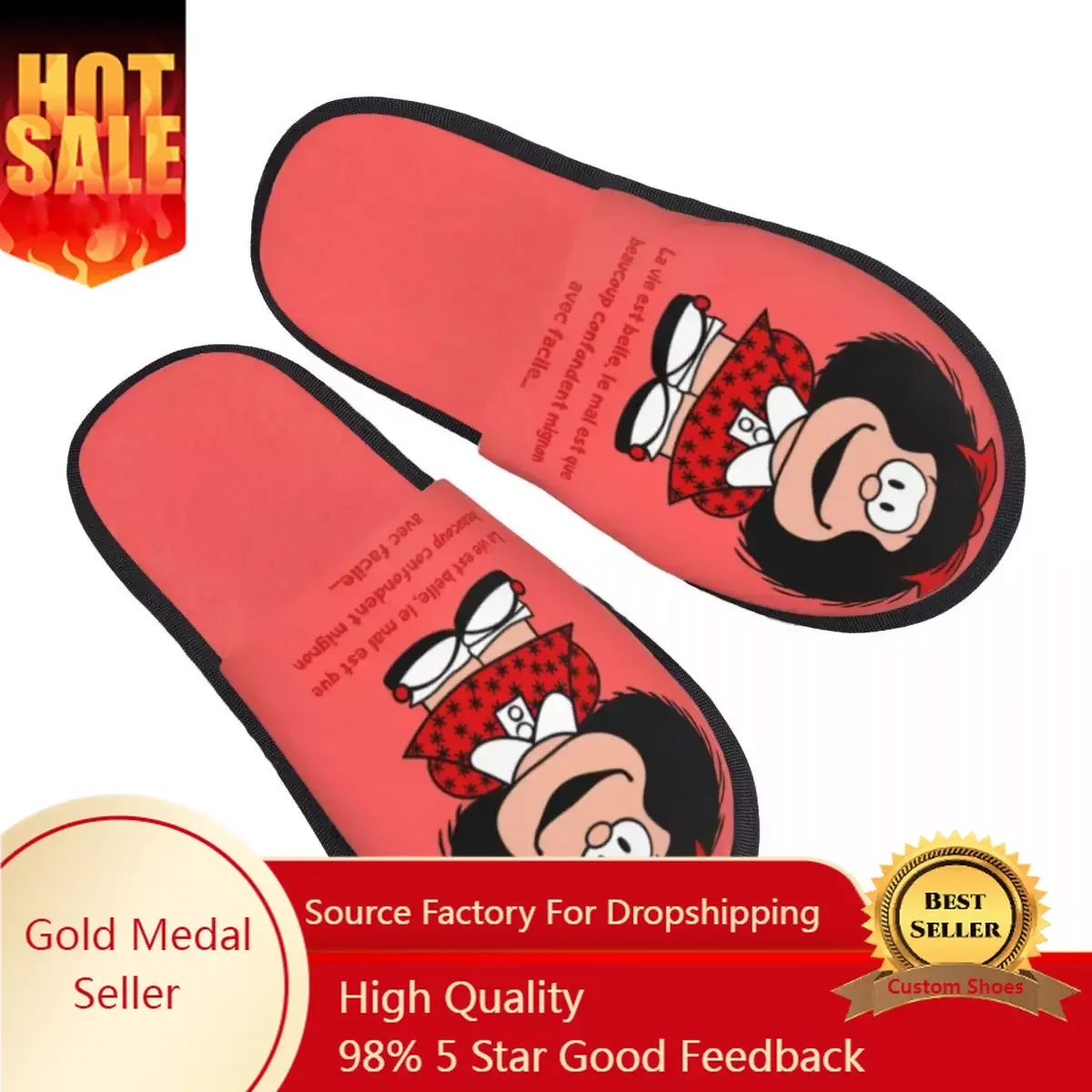 

Kawaii Mafaldas Guest Slippers for Spa Women Custom Print Quino Argentina Cartoon House Slipper