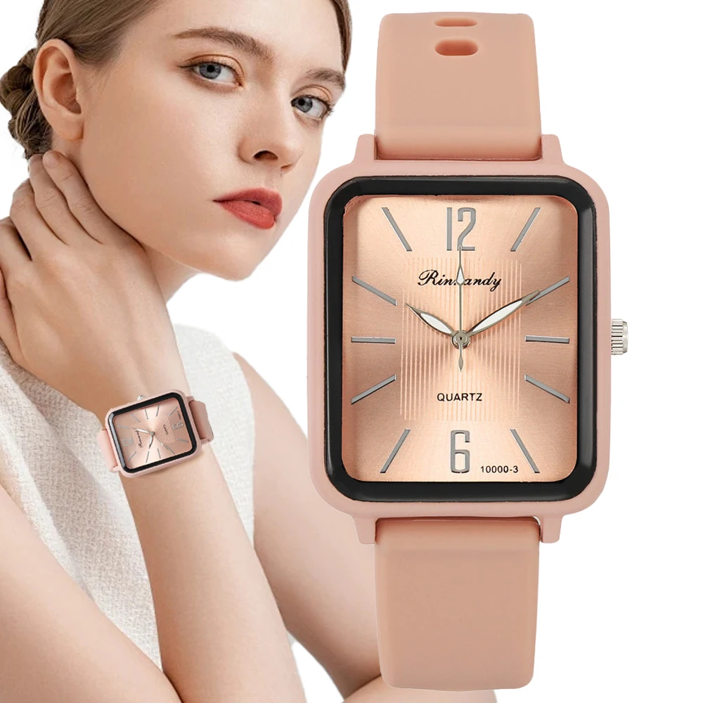 Hot Selling 2024 Fashion Women's Minimalist Square Quartz Watch Casual Sports Orange Silicone Women Gift Clock Watches