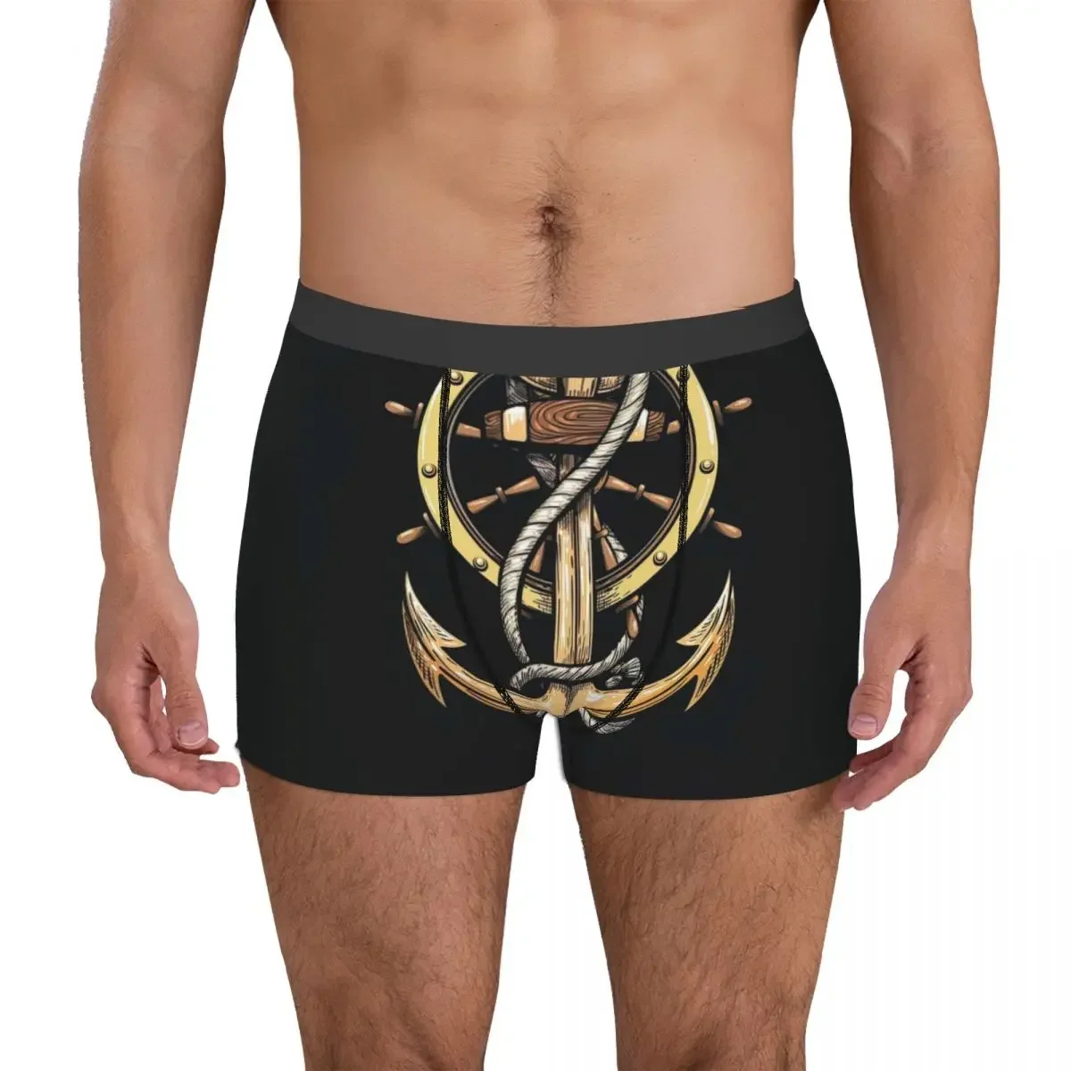 Anchor In Ropes And Ship Wheel Underpants Breathbale Panties Male Underwear Print Shorts Boxer Briefs