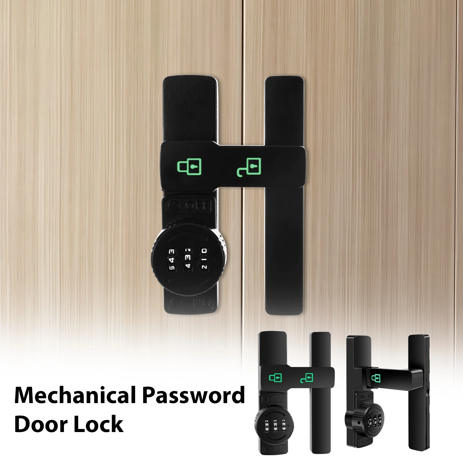 Mechanical Password Door Lock Luminous Barn Door Lock 3-Digit Password Security Slide Latch Lock Multipurpose Security Door