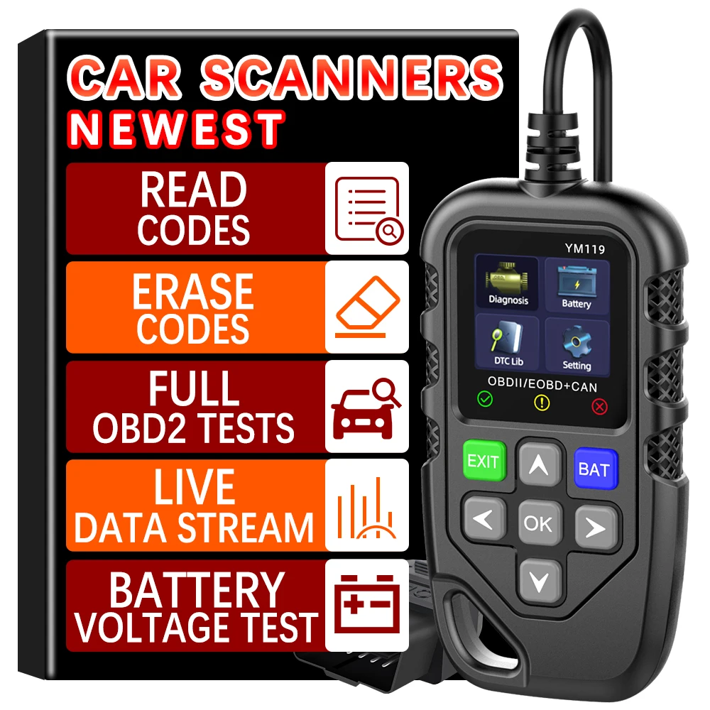

Car OBD2 Code Reader YM119 Car Auto Diagnostic Tool Read Vehicle Information Work for all cars Multi-language OBDII Scanner