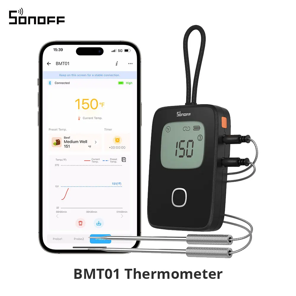 SONOFF BMT01 BBQ-vleesthermometer Bewaking op afstand Temperatuurwaarschuwing Barbecue Koken Oven Grillsonde Werkt met eWeLink APP