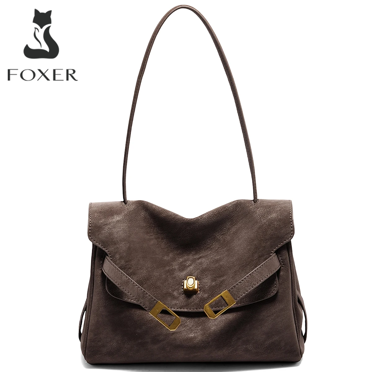 

Кожаная женская сумка через плечо FOXER, новинка весны 2026, вместительная сумка-тоут в стиле ретро, универсальная для повседневного использования и поездок на работу