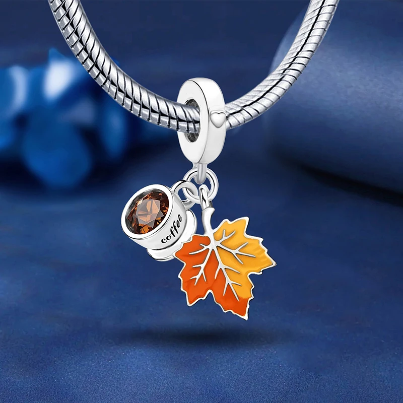 925 Sterling Silver Warm Squirrel Maple Leaf Golden Autumn Series Bead Fit DIY Bracelet Making Gift Of High Quality Jewelry
