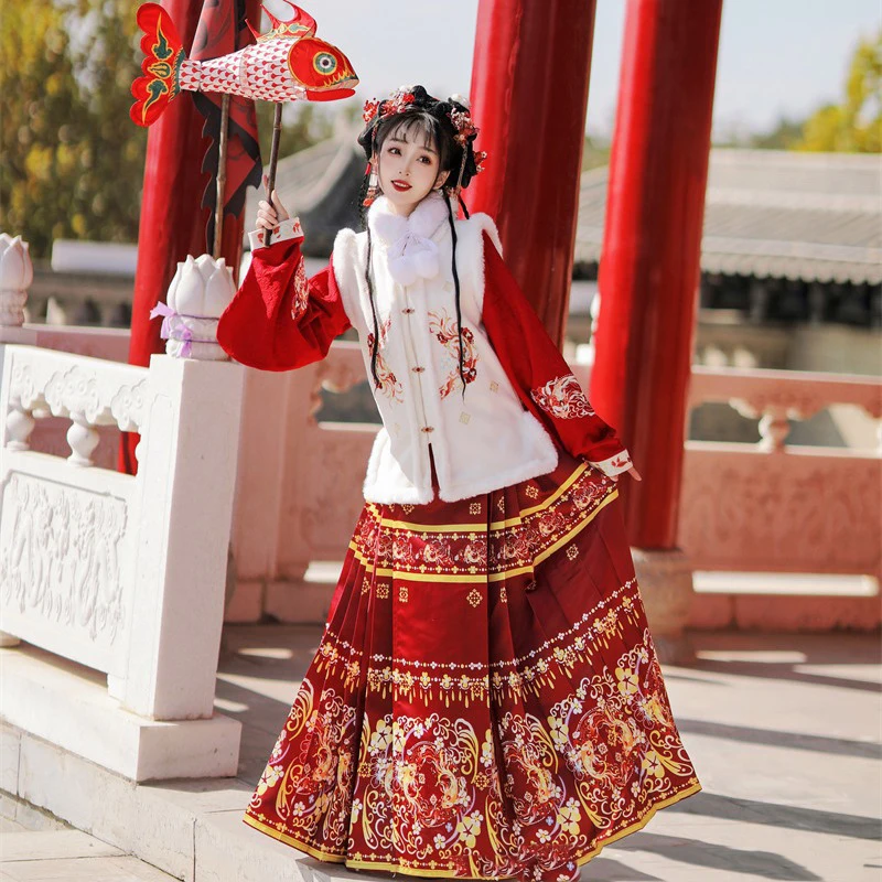 Autumn Winter Thickened Hanfu New Year's Clothing Exquisite Printed Embroidery Oriental Clothing Folk Dance Wear Cosplay Costume