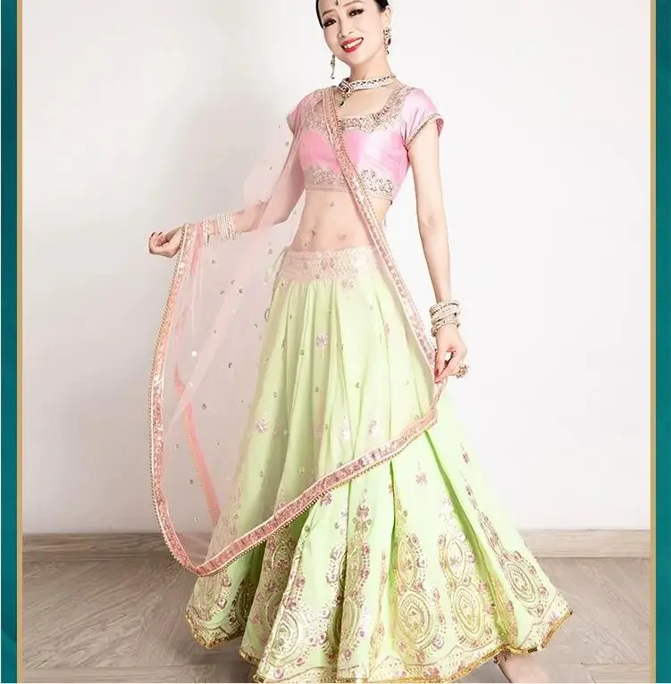 Original Embroidered Sari Indian Dance Performance Clothing Women's Bollywood Dance Dress Lenha Set