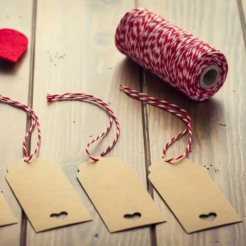 100M Double Color Cotton Baker Twine Rope Red White Cotton Rope Christmas Wedding Decoration Gift Package String DIY Crafts Wrap