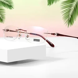 Designed Women Rimless Glasses Pure Titanium Eyeglasses Optical Frame Prescription Frameless Spectacle Diamond Decoration
