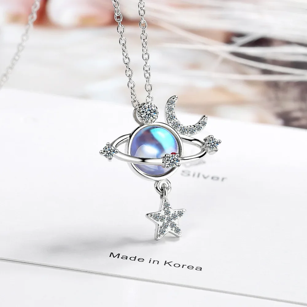 

Women Chain On The Neck Collarbone Necklace For Women Universe Star Moon Crystal Pendant Chain Jewelry