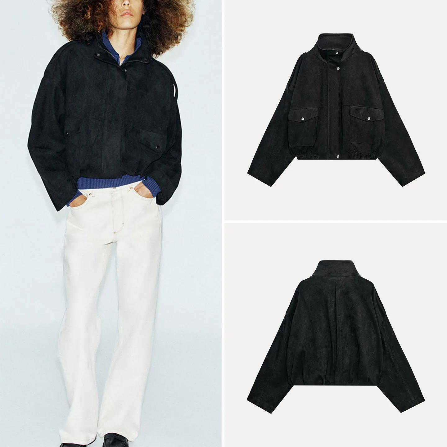 Fashionable Long Sleeve Pilot Jacket Women's Casual Loose Fit Outerwear Stand Collar Autumn Wear ZADATA 2026 New Arrival