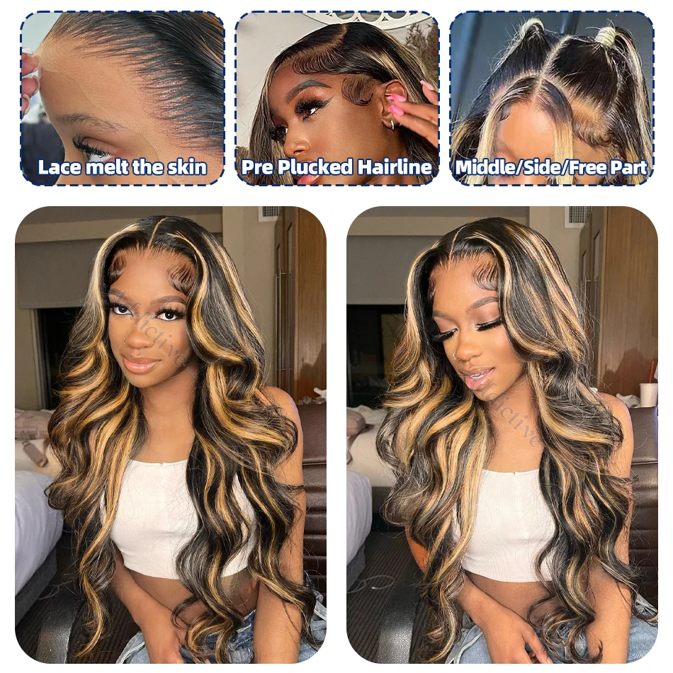 Highlight Blonde 1B/27 Lace Front Wig Human Hair 13x6 Body Wave Lace Frontal Wig Pre Plucked Transaprent Lace Wig For Women