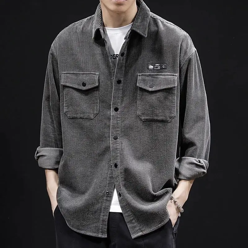 

Вельветовая рубашка, мужская весенне-осенняя рубашка больших размеров, повседневная свободная рабочая куртка, топ с длинными рукавами