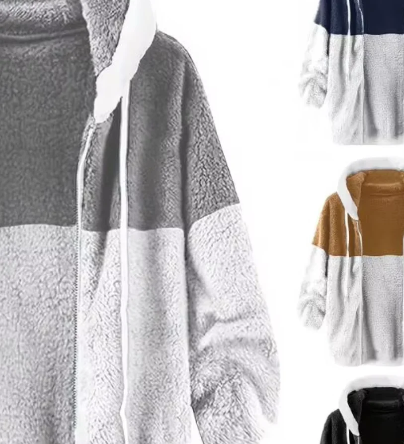 2026 New Mens Hoodie Vintage Flannel Fuzzy Sherpa Warm Pullover Sweater Solid Sweatshirt Christmas Hoodie