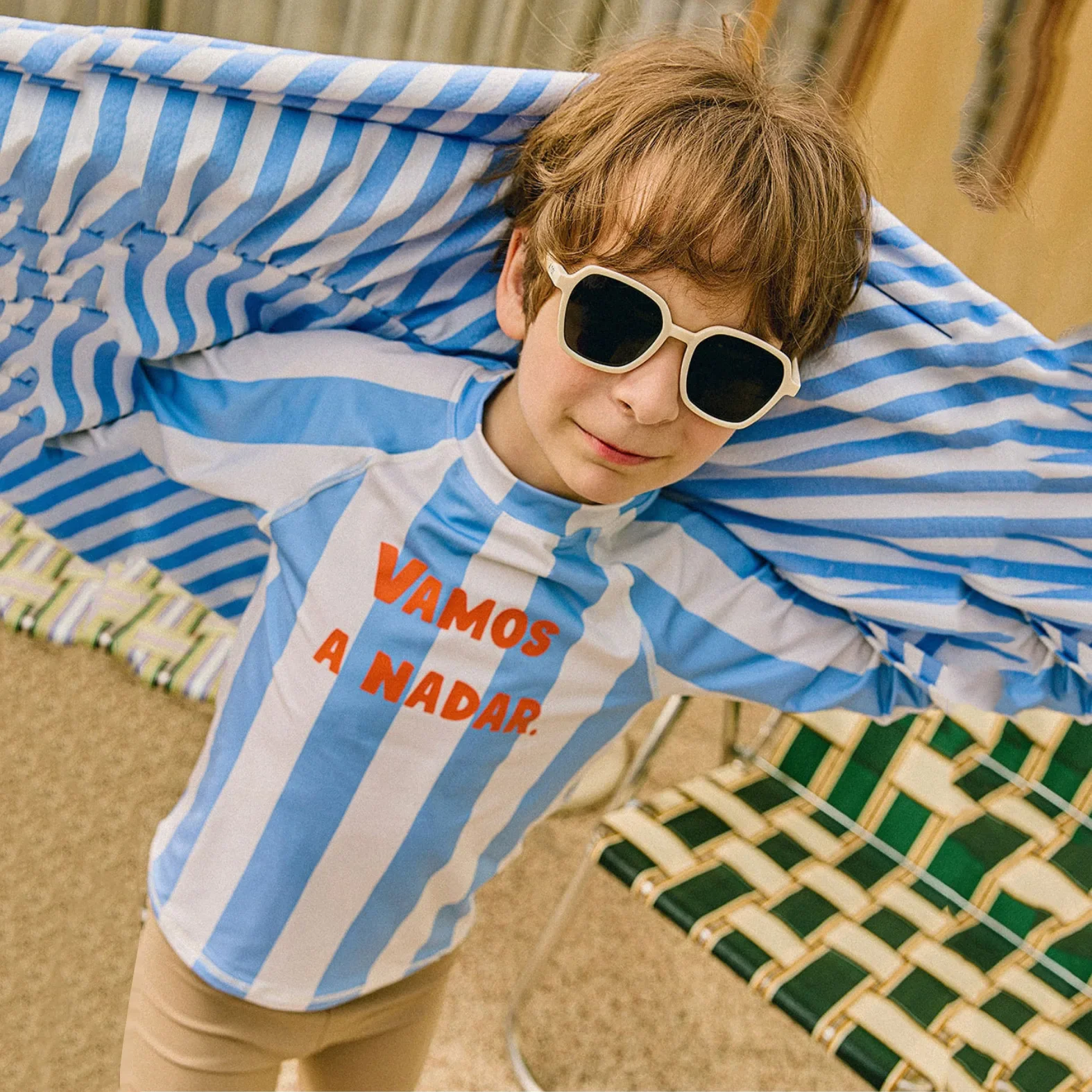 

2025 New Spanish Style Children's Swimsuit for Boys Girls, Cute Striped Long Sleeve, Sunscreen Swimsuit for Middle aged Children