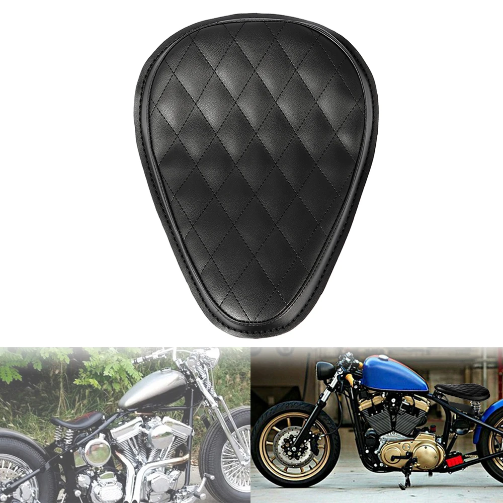 Motorcycle PU Leather Rhombus Pattern Driver Solo Seat Pad Black For Universal Motorbike for Honda for Yamaha Kawasaki Suzuki