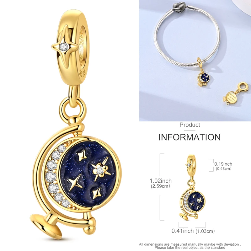 925 Sterling Silber Sonne Sternenhimmel Charms Serie Gold Sonne Sterne Mond Anhänger Passend für Armband DIY Schmuck Original Mode für Frauen – Detail 18