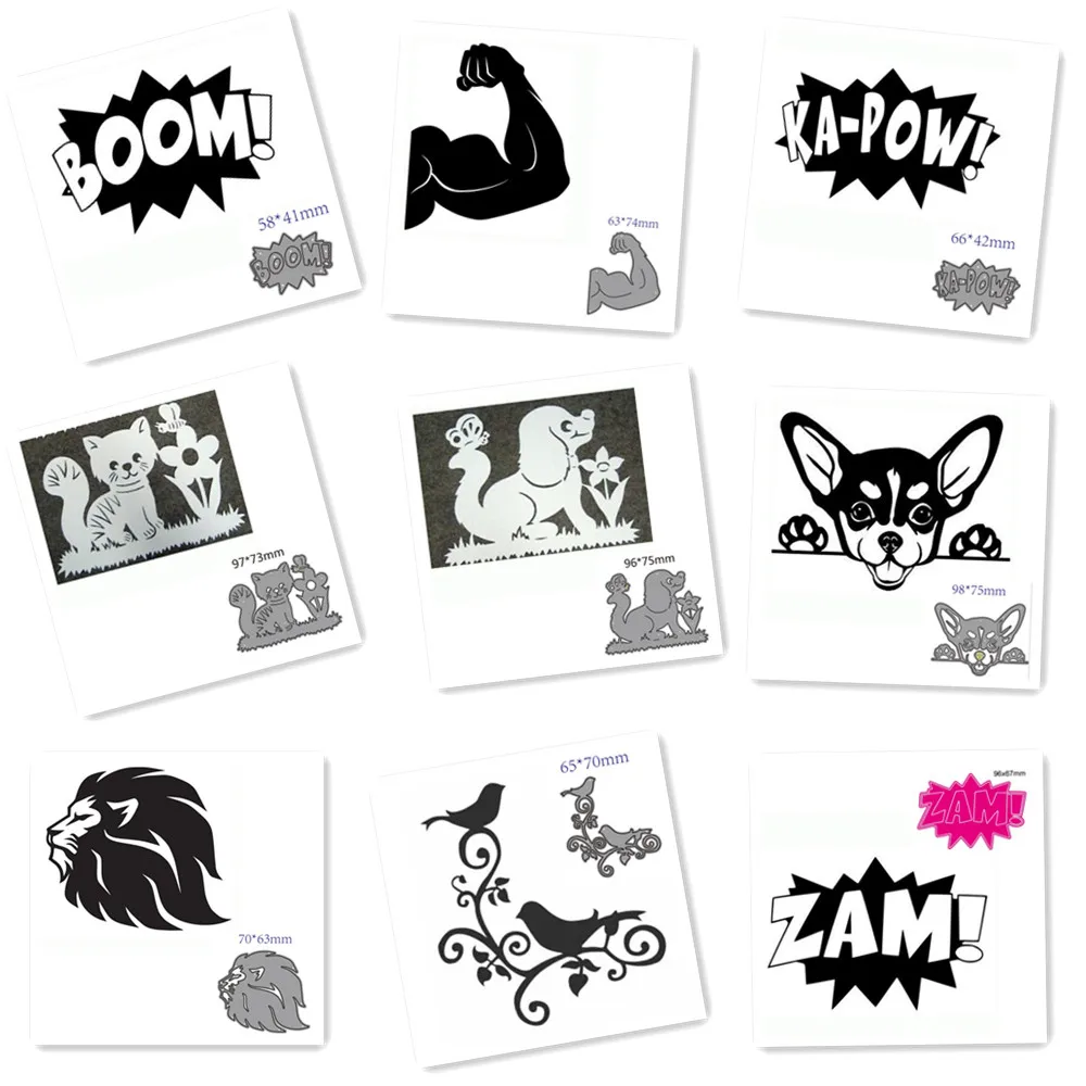 Metal corte dados de fitness animal pássaro leão cão gato slogan decoração scrapbook papel ofício faca molde lâmina punch stencils