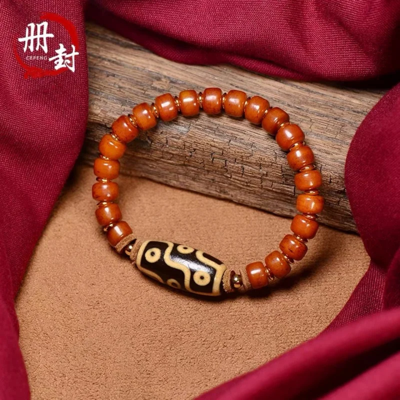 

Nine-Eyed Dzi Bead , Yak Bone Bracelet, Tibetan Buddhist Beads, Genuine Natural Agate, Attracts Wealth and Brings Peace,