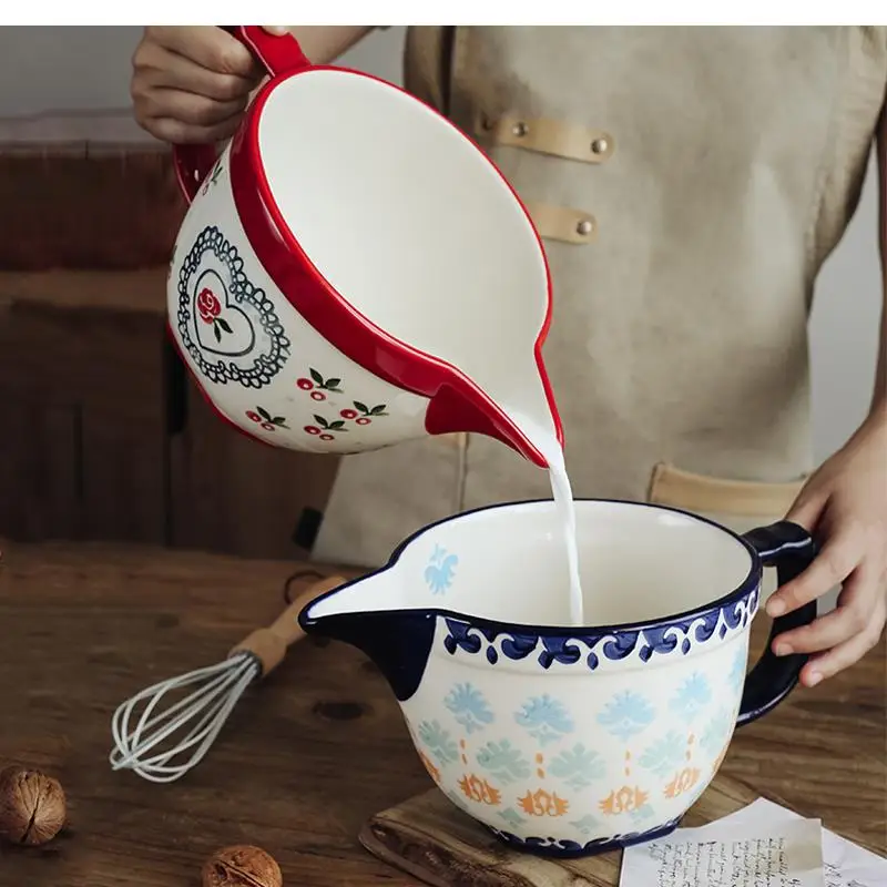 

Household Handle Bowl, Ceramic Salad Mixing 2000ml Large Capacity Egg Kitchen Supplies, ramen，Baking Utensils