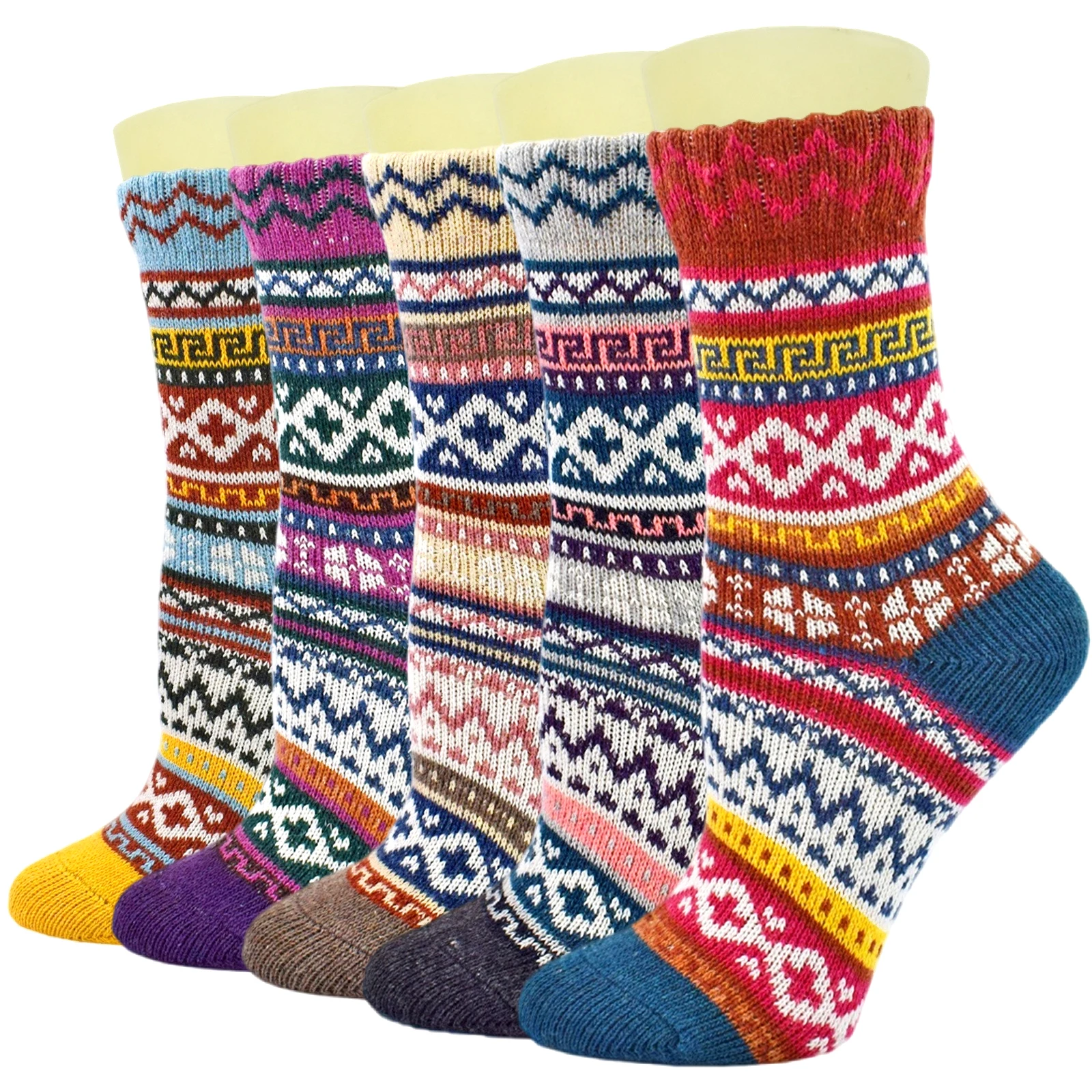 5 Pairs Vintage Womens Wool Socks Boot Soft Warm Thick Thermal Heavy Work Knit Crew Cozy Winter Socks