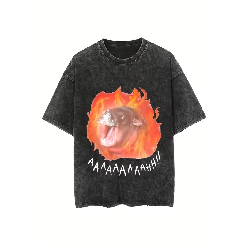 Screaming Hippo Meme Graphic T-Shirt Retro Funny 