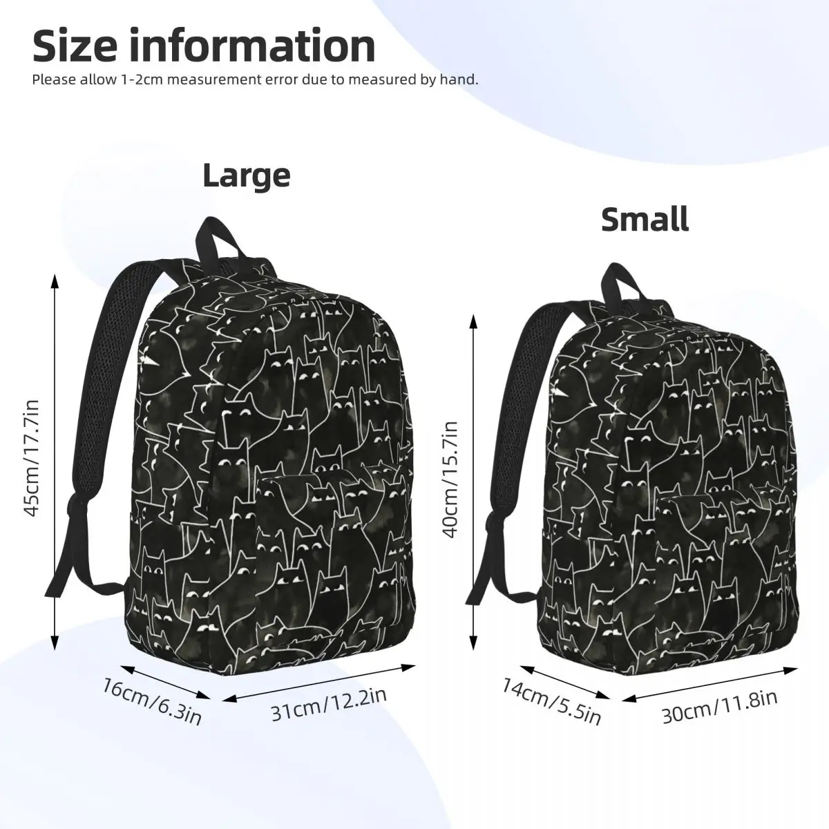 Suspicious Cats for Teens Student School Bookbag Funny Black Cat Pattern Animal Canvas Daypack Middle High College Outdoor