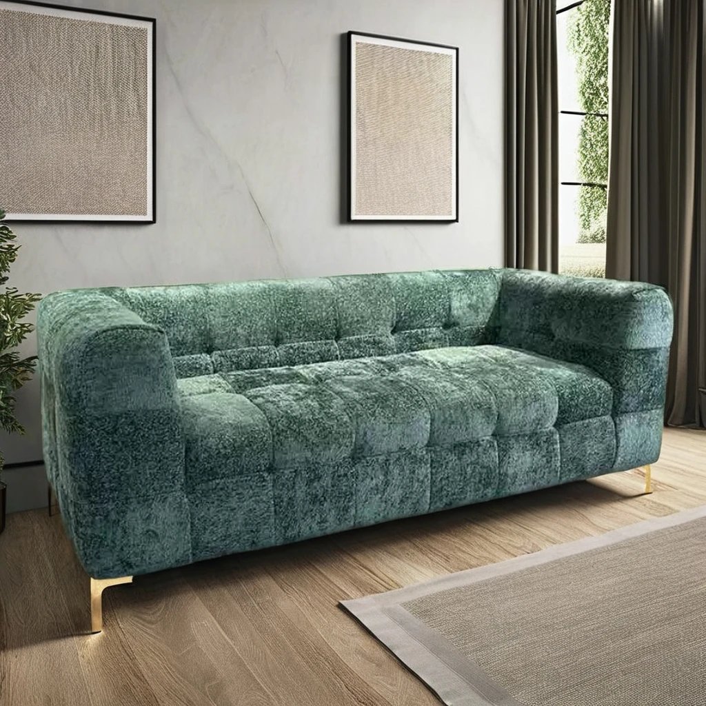 

Nordic Retro Style 3-Seater Green Modular Sectional Sofa Set Compression Oak Wood for Home Apartment Dining Living Use