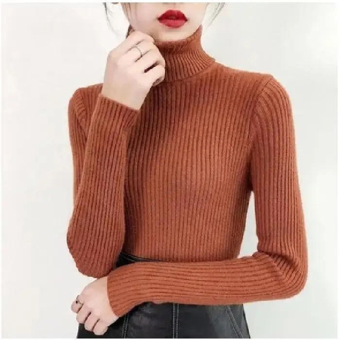 

Womens Knitted Long Sleeve Turtleneck T-Shirt Sweater Pullover