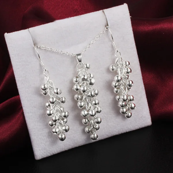 

Hot selling fashion 925 Sterling Silver Jewelry set earrings necklaces for women fine Grape beads pendant wedding party gifts