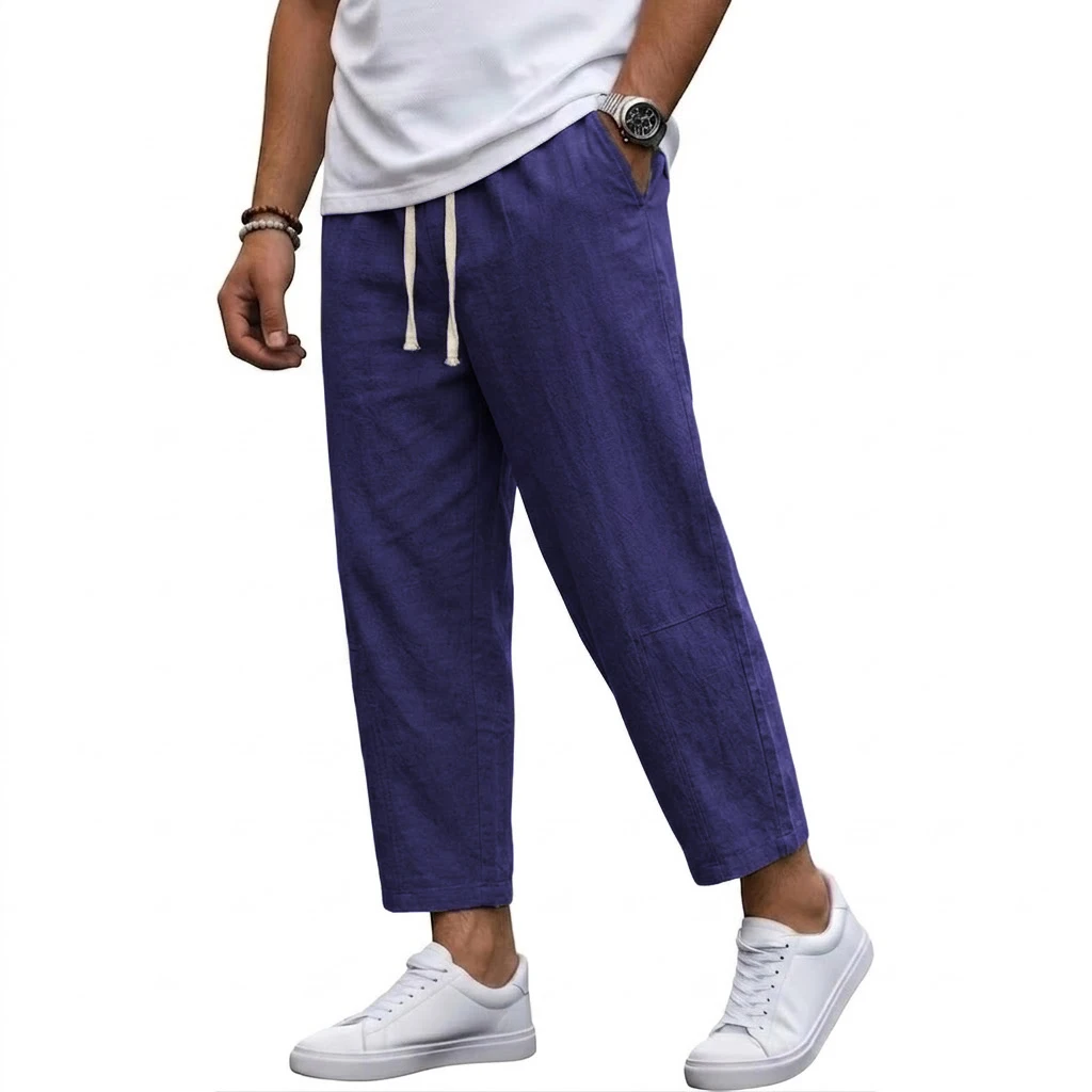 Koreanische Leinenhose für Herren, Baggy Pants für den Sommer, Gym-Hose, Loose Harem Pants, Leichte Sweatpants, Baumwoll-Arbeitshose, Gerade Hose – Detail 7