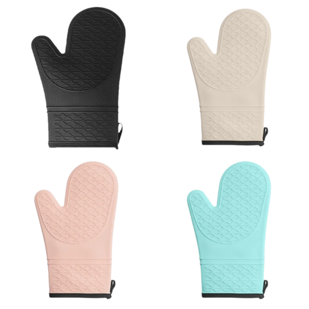 Food Grade Silicone Oven Mitts Honeycomb Non-Slip Grip Heat Resistant Mitts Durable Cotton Lining Kitchen Potholder Household